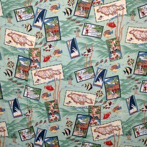 Reyn Spooner Fabric Material Rayon Caribbean Cruises Jamaica Fish Beach 81x58"